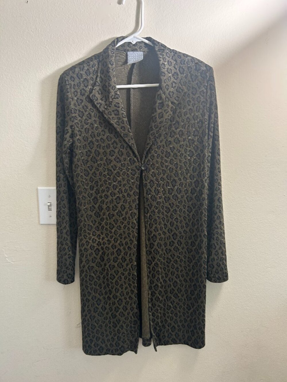 Vintage Rabbit Designs Olive Green Leopard Single Button Duster Blazer Coat 10M